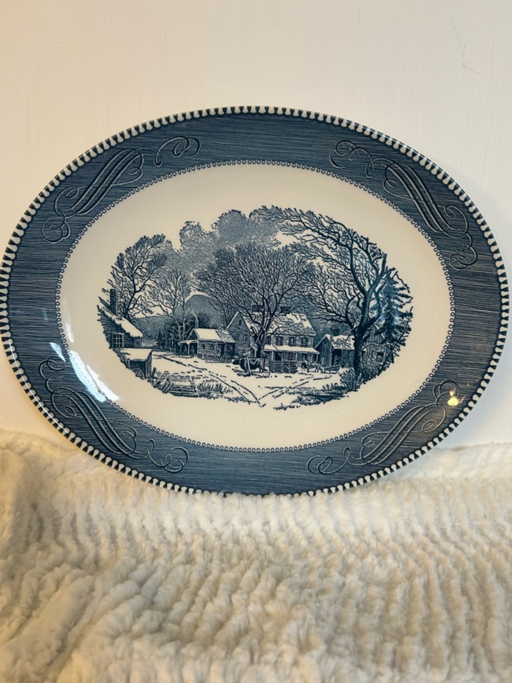 Currier and Ives Oval 13” Old Inn Winter Platter
